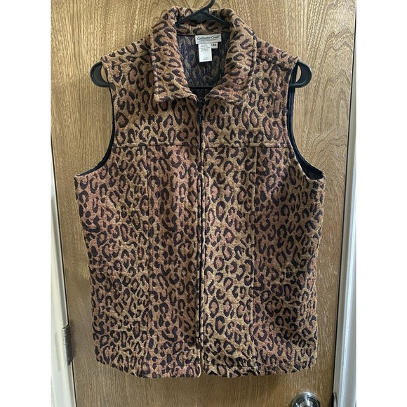 Vintage Coldwater Creek Tapestry Vest Womens  Leopard Print Cheetah Thick Sz M - Picture 1 of 11